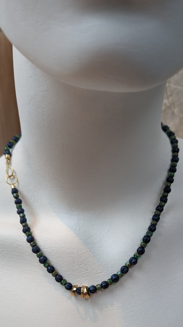 Collier goud en blauw-groen