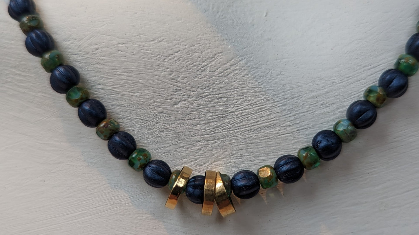 Collier goud en blauw-groen